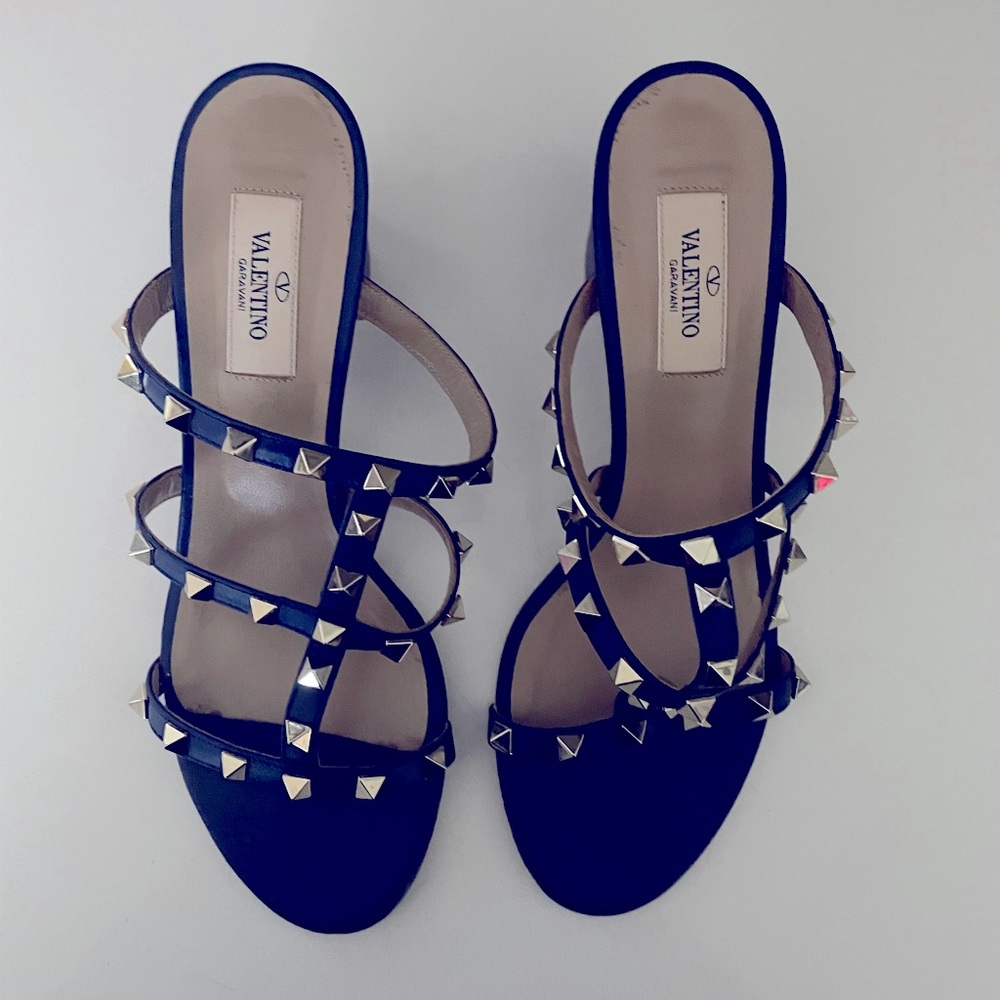 Valentino Blue Rockstud 60mm Caged Slide Sandals